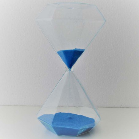 Glassanduhr 30 Min. 19 cm  Hellblau, Sand, Achteckig