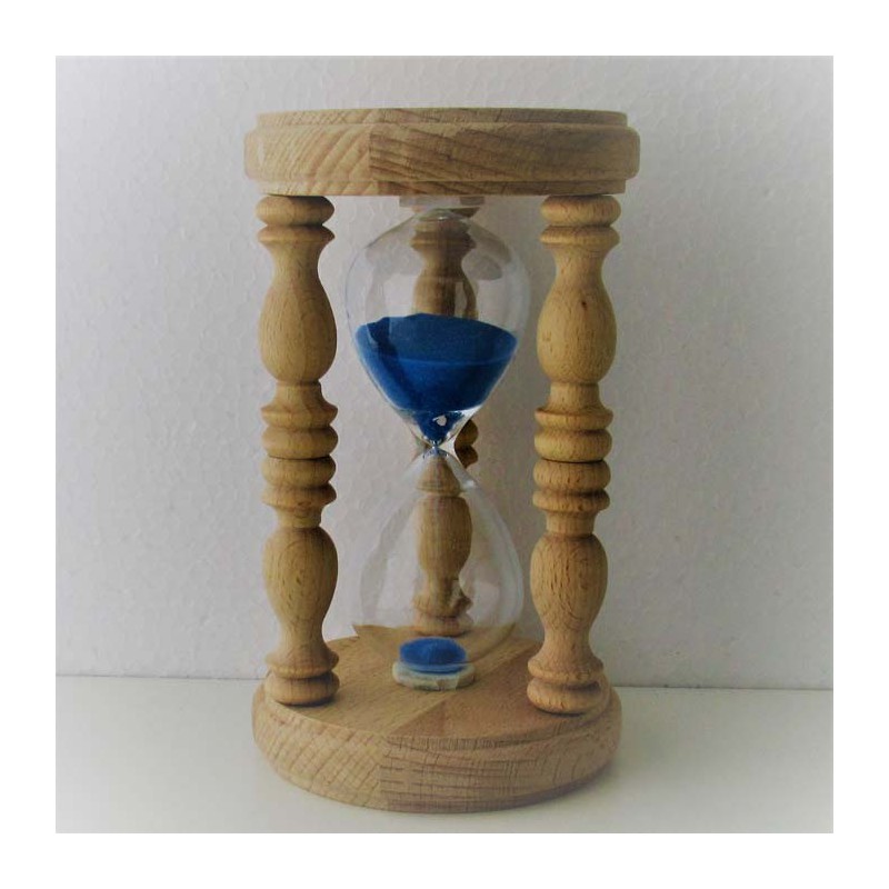 Sanduhr 5min 16cm Blau, mit 3 gedrechselter Säulen
