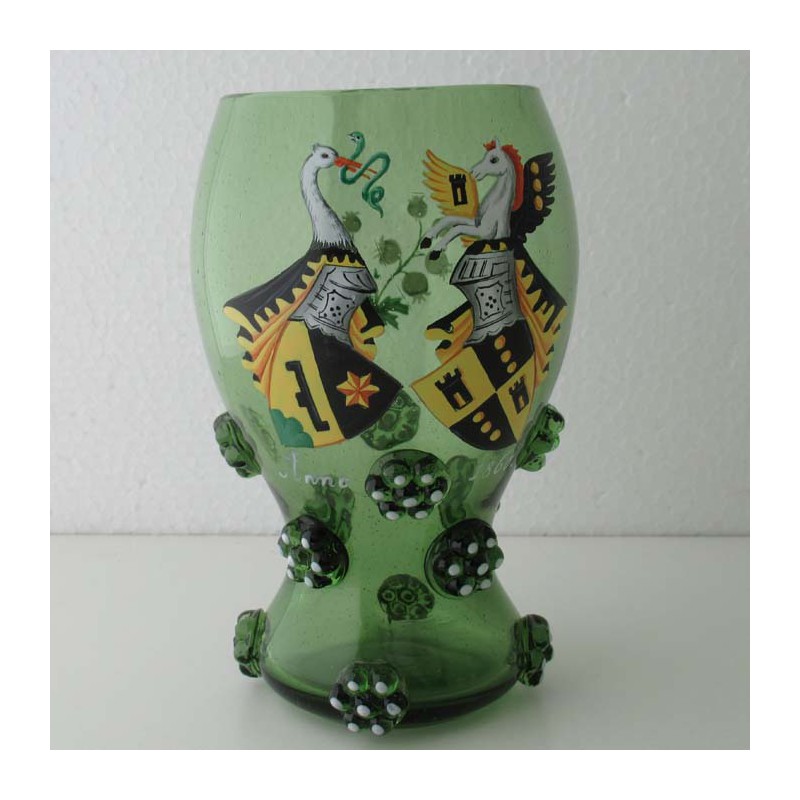 Römerglas 14cm mit Wappen Schilder bemalt Anno 1860