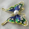Brosche Schmetterling Emaile bunt, Zinklegierung plattiert, mit Strass und Perle