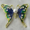 Brosche Schmetterling Emaile bunt, Zinklegierung plattiert, mit Strass und Perle