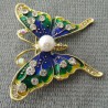 Brosche Schmetterling Emaile bunt, Zinklegierung plattiert, mit Strass und Perle