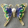 Brosche Schmetterling Emaile bunt, Zinklegierung plattiert, mit Strass und Perle