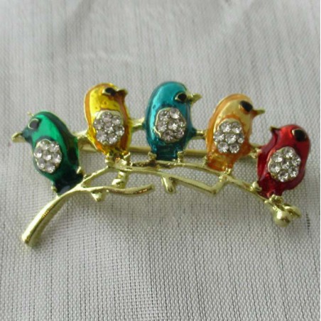 Brosche Vogel Emaile bunt Zinklegierung, plattiert mit Strass
