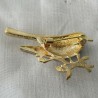 Brosche Vogel emaile schwarz mit Strass vergoldet