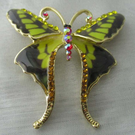 Schmetterling Brosche und Anhänger mit Kristallen vergoldet