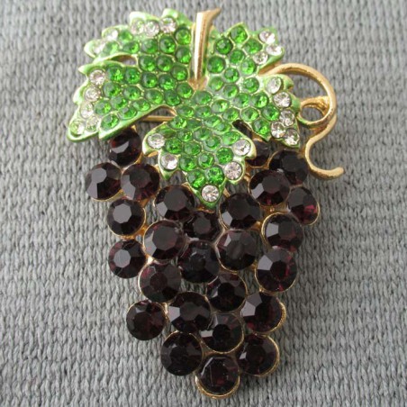 Trauben Brosche lila Strass vergoldet