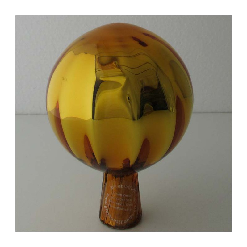 Glas Rosenkugel  9 cm  Gelb mit optischen Streifen Glas