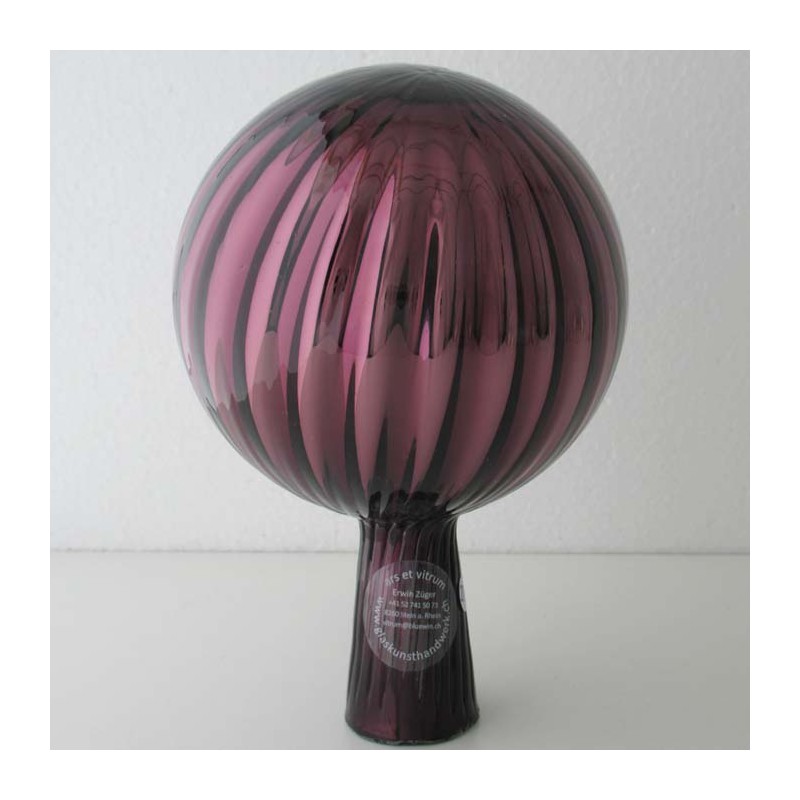 Glas Rosenkugel 12cm Lila mit optischen Streifen