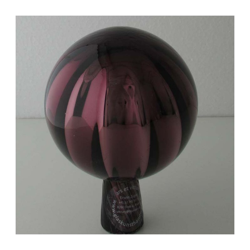 Glas Rosenkugel  9 cm  Lila mit optischen Streifen