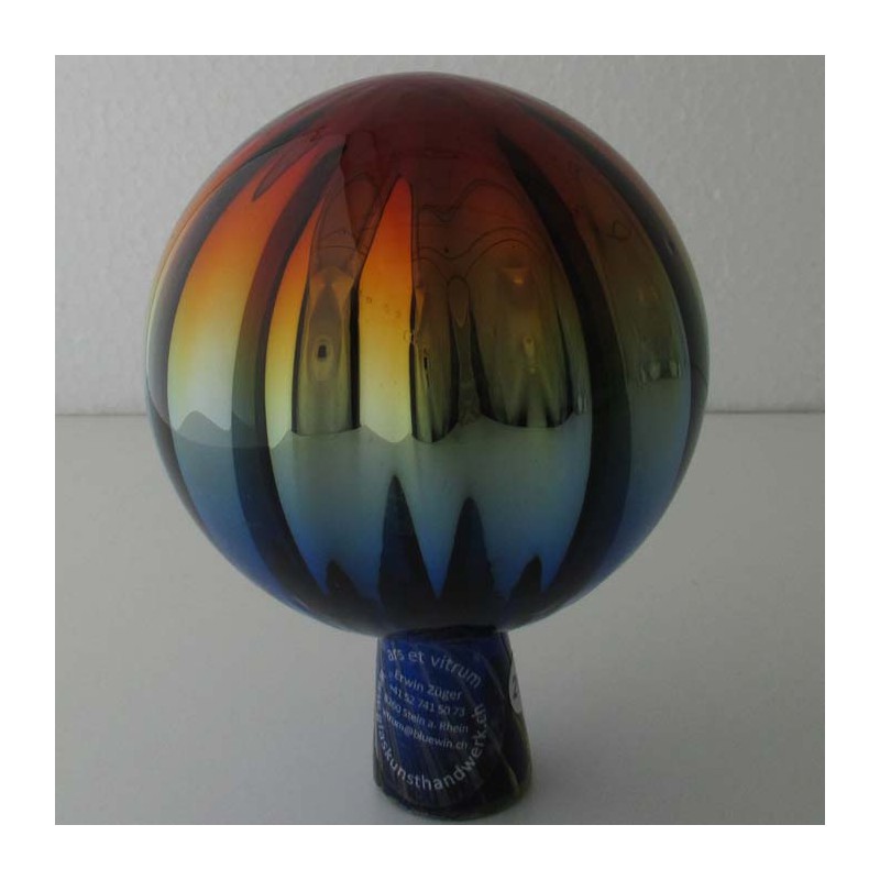 Glas Rosenkugel  9 cm Blau-Rot mit optischen Streifen Glas