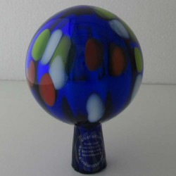 Glas Rosenkugel  9 cm Blau mit optischen Streifen und Farbe Punkte