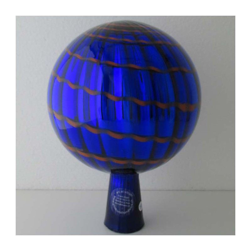 Glas Rosenkugel 15cm Blau mit Farbspirale Rot ca.150 mm