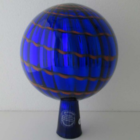 Glas Rosenkugel 15cm Blau mit Farbspirale Rot ca.150 mm