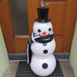 Glas Schneemann 80cm mit Halstuch weiss - schwarz