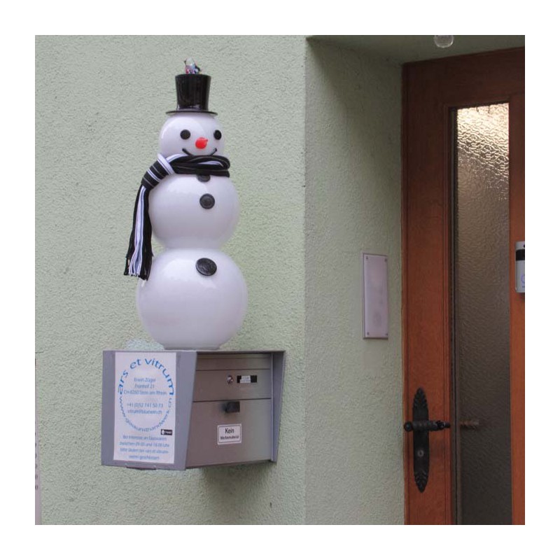 Glas Schneemann 80cm mit Halstuch weiss - schwarz