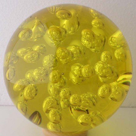 Glas-Kugel 150mm klar gelb eingefärbt mit grossen Luftblasen Kristallglaskugel bleifrei