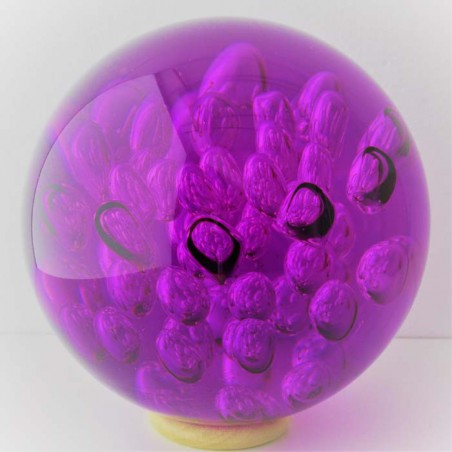 Glas-Kugel 150mm klar pink eingefärbt mit grossen Luftblasen Kristallglaskugel bleifrei
