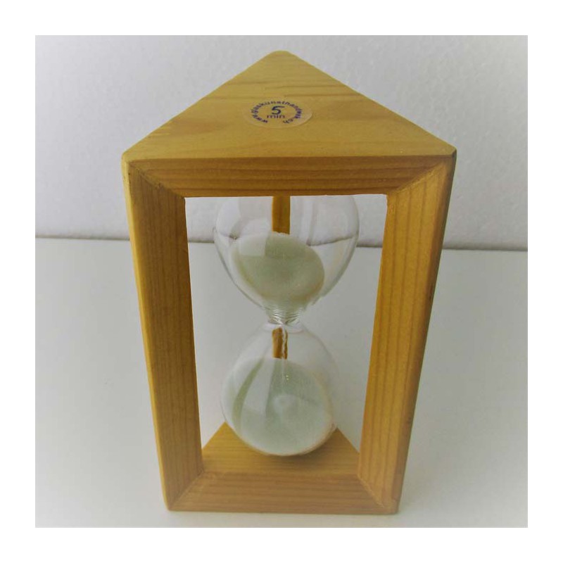 Sanduhr 5min. 14.5cm Weiss, im Tannenholz Gestell