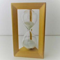 Sanduhr 5min. 14.5cm Weiss, im Tannenholz Gestell