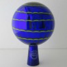 Glas Rosenkugel 12cm Blau mit Farbspirale Gelb