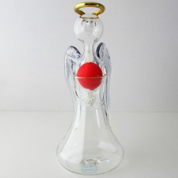 Glas Engel 17.5cm Klar Blaue Flügel Goldrand mit Kerze