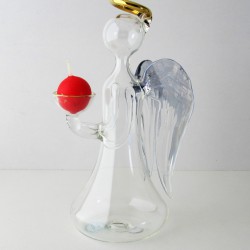 Glas Engel 17.5cm Klar Blaue Flügel Goldrand mit Kerze