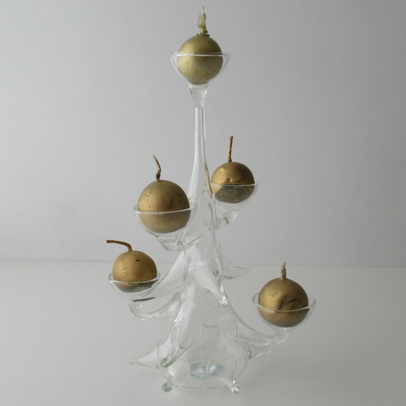 Glas Tannenbaum 17cm Klar mit 5 runden Kerzen