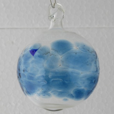Glas Kröselkugel 90 mm Aquamarinblau zum hängen