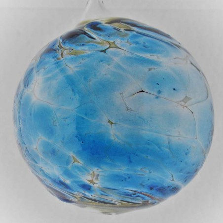 Glas Kröselkugel 80 mm  Aquamarinblau zum hängen