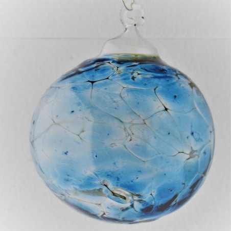 Glas Kröselkugel 60 mm Aquamarinblau zum hängen
