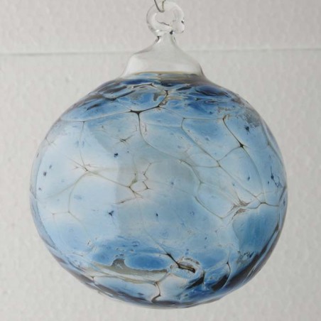 Glas Kröselkugel 70 mm Aquamarinblau zum hängen