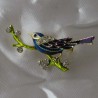 Brosche-Anhänger Vogel Lilla emaile Strass vergoldet