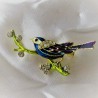 Brosche-Anhänger Vogel Lilla emaile Strass vergoldet