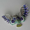 Eule Fliegende Metall Emaille Strass versilbert Brosche und Anhänger
