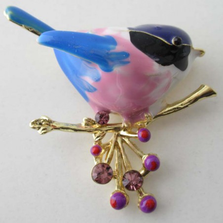 Brosche Vogel emaile rosa Strass vergoldet