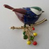 Brosche Vogel emaile blau Strass vergoldet
