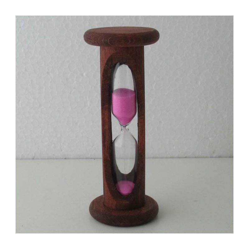Sanduhr 2 Min. 105mm zylindrisch Glas in Holzgestell Buche rötlich gebeizt