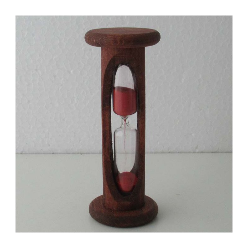 Sanduhr 3 Min. 105 mm zylindrisch Glas in Holzgestell Buche rötlich gebeizt