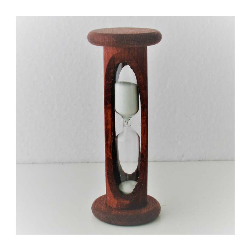 Sanduhr 10 Min. 10.5 cm zylindrisch Glas in Holzgestell Buche rötlich gebeizt Sanduhr 10 Min. 10.5 cm zylindrisch Glas in Holzgestell Buche rötlich gebeizt