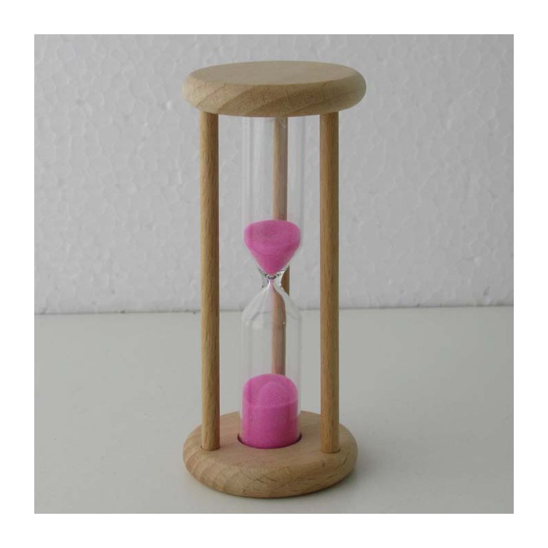 Sanduhr 2 Min. 9cm Rosa, zylindrisch Glas in Holzgestell Buche Natur,