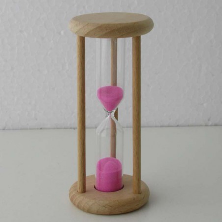 Sanduhr 2 Min. 9cm Rosa, zylindrisch Glas in Holzgestell Buche Natur,