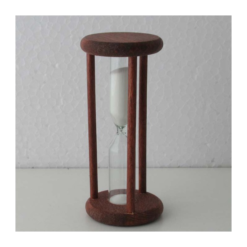 Sanduhr 2 Min. 9cm Weiss, zylindrisch Glas in Holzgestell Buche Natur,