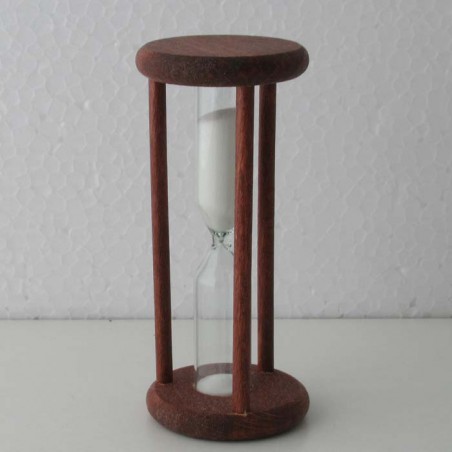 Sanduhr 2 Min. 9cm Weiss, zylindrisch Glas in Holzgestell Buche Natur,