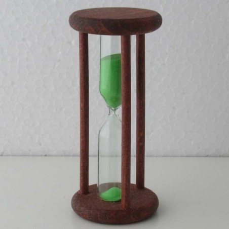 Sanduhr 5 Min. 9cm Grün, zylindrisch Glas in Holzgestell Buche