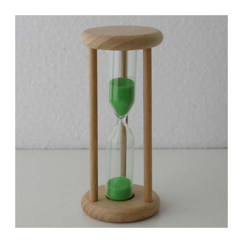 Sanduhr 5 Min. 9cm Grün, zylindrisch Glas in Holzgestell Buche