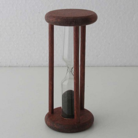 Sanduhr 15 Sek. 9cm Schwarz, zylindrisch Glas in Holzgestell Buche dunkel gebeizt, ca. 30S - 2 - 3 Minuten