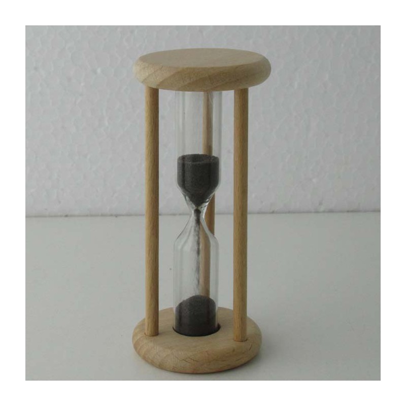 Sanduhr 15 Sek. 9cm Schwarz, zylindrisch Glas in Holzgestell Buche dunkel gebeizt, ca. 30S - 2 - 3 Minuten