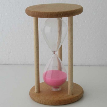 Sanduhr 2 Min. 9cm Rosa, Glas in Holzgestell Buche Natur - dunkel gebeizt-Mahagoni rot,