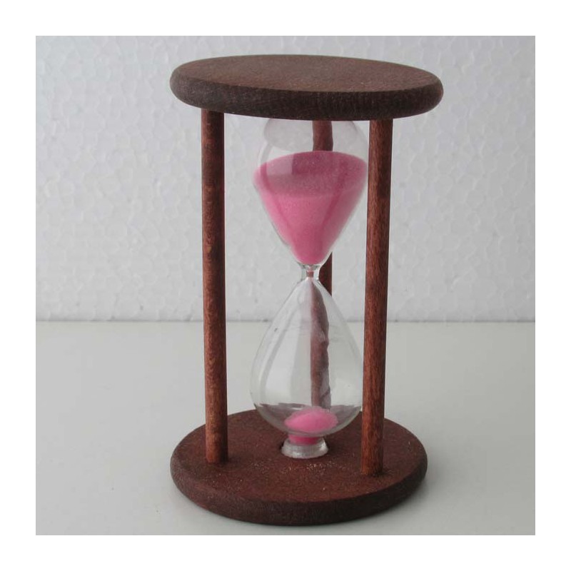 Sanduhr 2 Min. 9cm Rosa, Glas in Holzgestell Buche Natur - dunkel gebeizt-Mahagoni rot,
